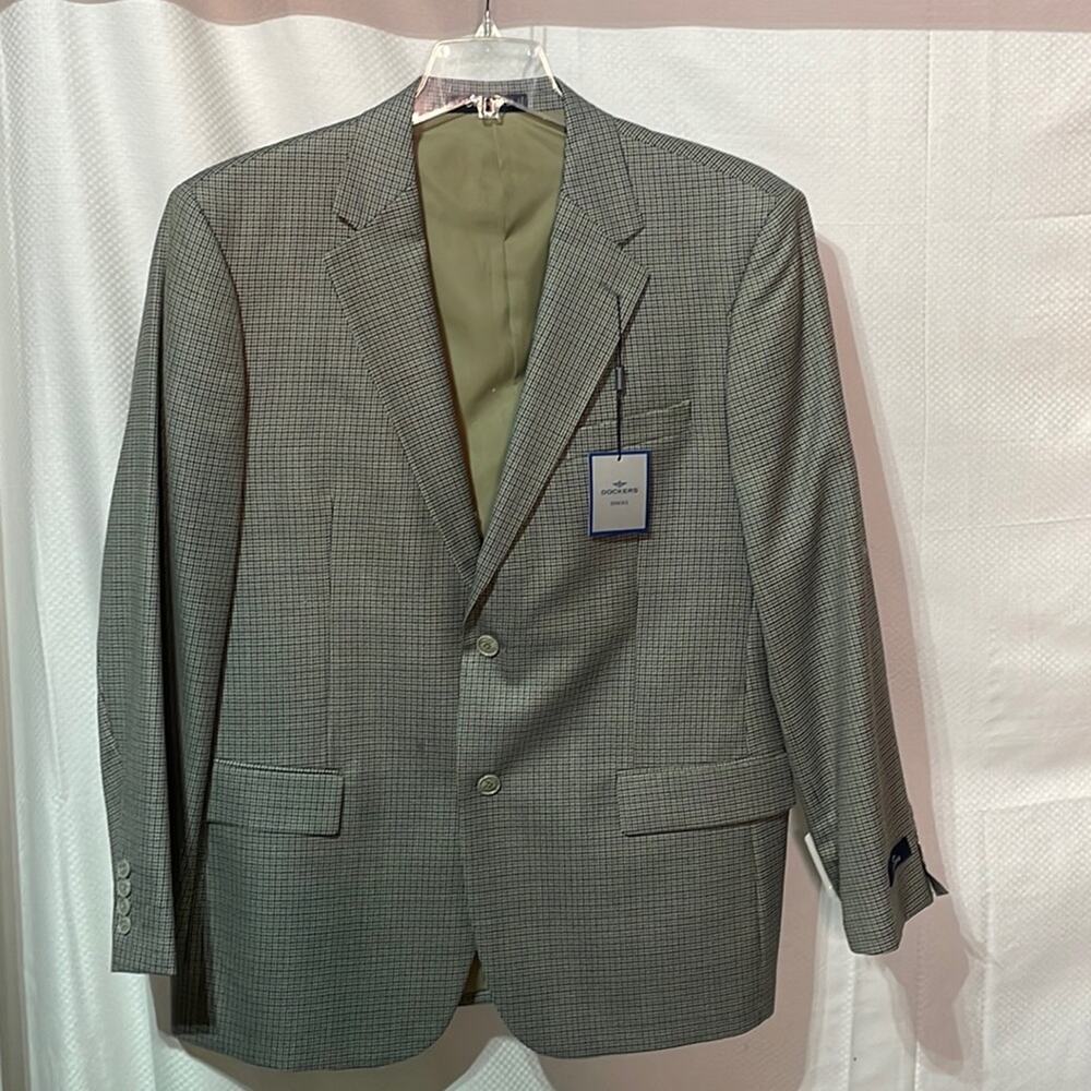 Dockers dress blazer 44R plaid grey olive check NWT wool polyester blend